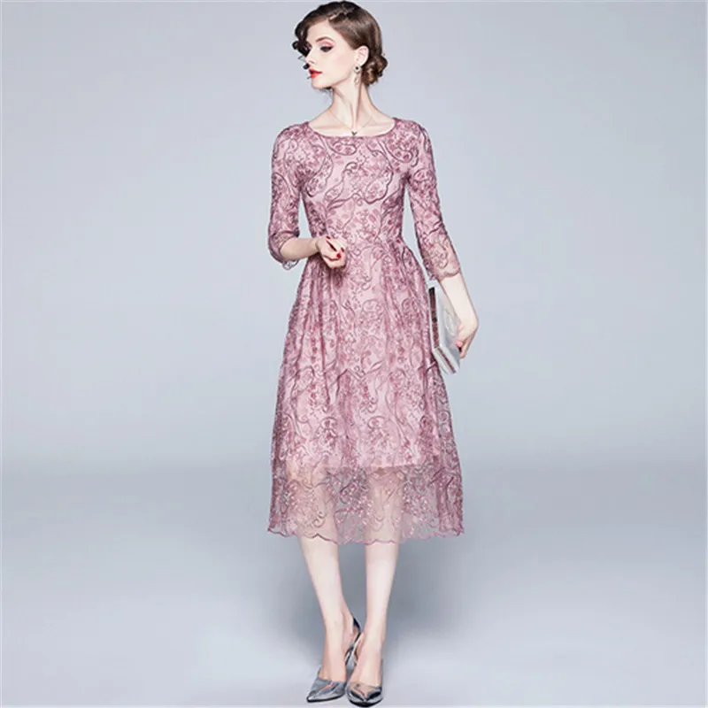 Осенние женские ретро цветочные вышитые платья Vestidos повседневные офисные Вечерние платья женские модные тонкие сексуальные длинные платья - Color: Picture color