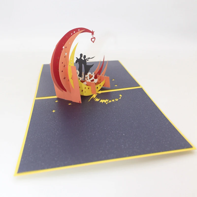  3D Handmade Moonlight Heart Lover Paper Invitation Greeting Cards Wedding Party PostCard Valentine' - 4000314493526