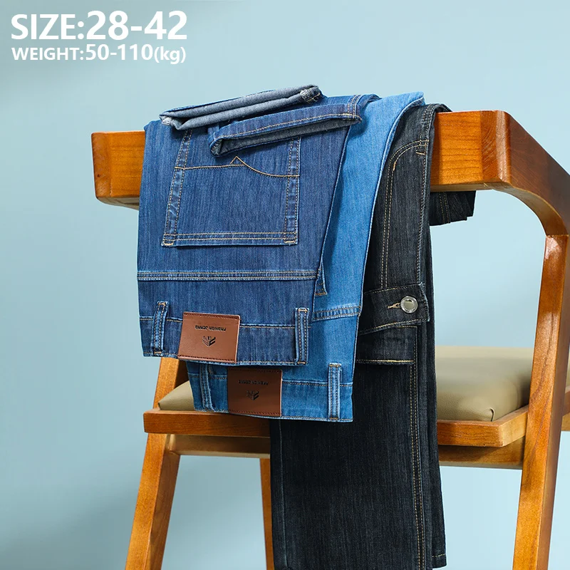 Pantalones vaqueros de algodón para hombre, Jeans de alta calidad, informales, rectos y sueltos, de marca clásica, talla grande 28-40 42, para verano