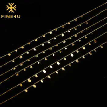 FINE4U Womens Simple Delicate Heart Gold Plated/Rose Gold/Silver Plated Pendant Handmade Star Chokers Necklaces N01888