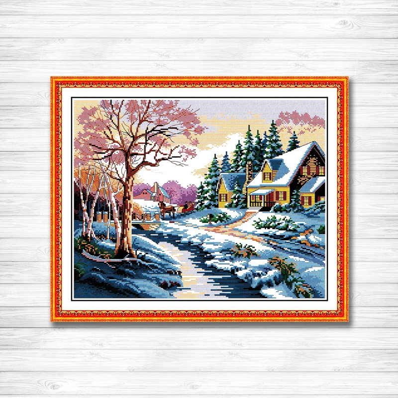 

Snowscape Counted Printed on canvas DMC 11CT 14CT Cross Stitch kit needlework Set embroidery Snow winter Scenery Home wall Decor
