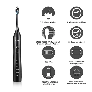 

GEVILAN US Plug Gevilan's Sonic Pro Electric Toothbrush, 48,000 Powerful Vibration, Rechargeable Battery, 5 Modes, with lig