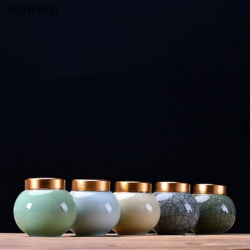 

Celadon metal cover portable Ganoderma lucidum tea coffee bean biscuit candy moisture-proof sealed cans pill powder storage tank