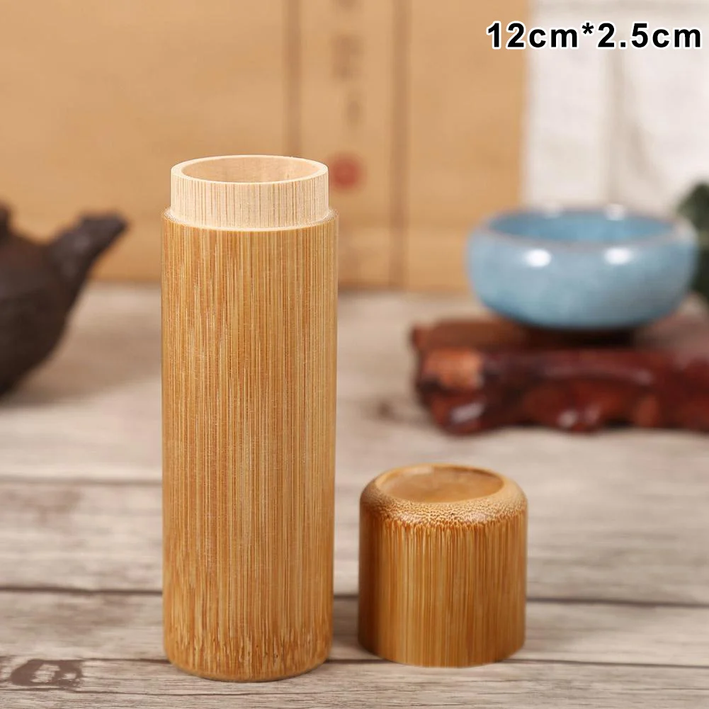 1 Pcs Bamboo Tube Tea Box Airtight Small Container Spices Storage Jar with Lid OCT998 - Цвет: 12x2.5cm