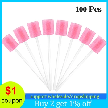 

100pcs Pink Disposable Oral Care Sponge Swab Safe Non-toxic Tooth Cleaning Mouth Tool