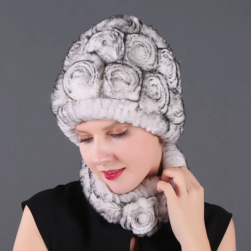 Женская шапка, зимние шапки из искусственного кроличьего меха, цветочные однотонные шапки с черепами, шапки ручной вязки, женские зимние шапки для девочек, рождественские подарки