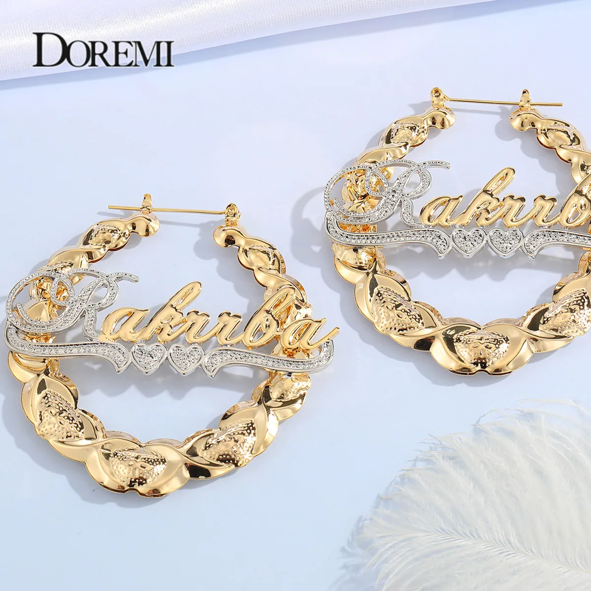 DOREMI Hiphop Sexy XOXO Custom Bamboo Hoop Earrings Personalized Name Earring 3D Hoops Style Custom Earring for Christmas Gift earrings christmas tree glitter lantern water drop earrings in multicolor size one size