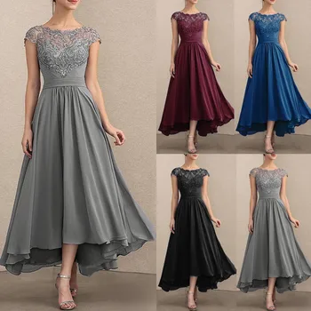 

Dress Women платье Fashion Sexy Solid Color Sleeveless O-Neck Lace Chiffon Long Full Dress Party Dress Wholesale Free Ship Z4