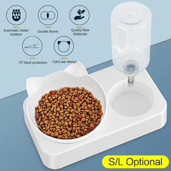 

Dual Port Pet Bowl Pet Feeder Plastic Dual Port Automatic Feeder Water Drinking Feeding Basin Bowls For Cats Pet Dogs