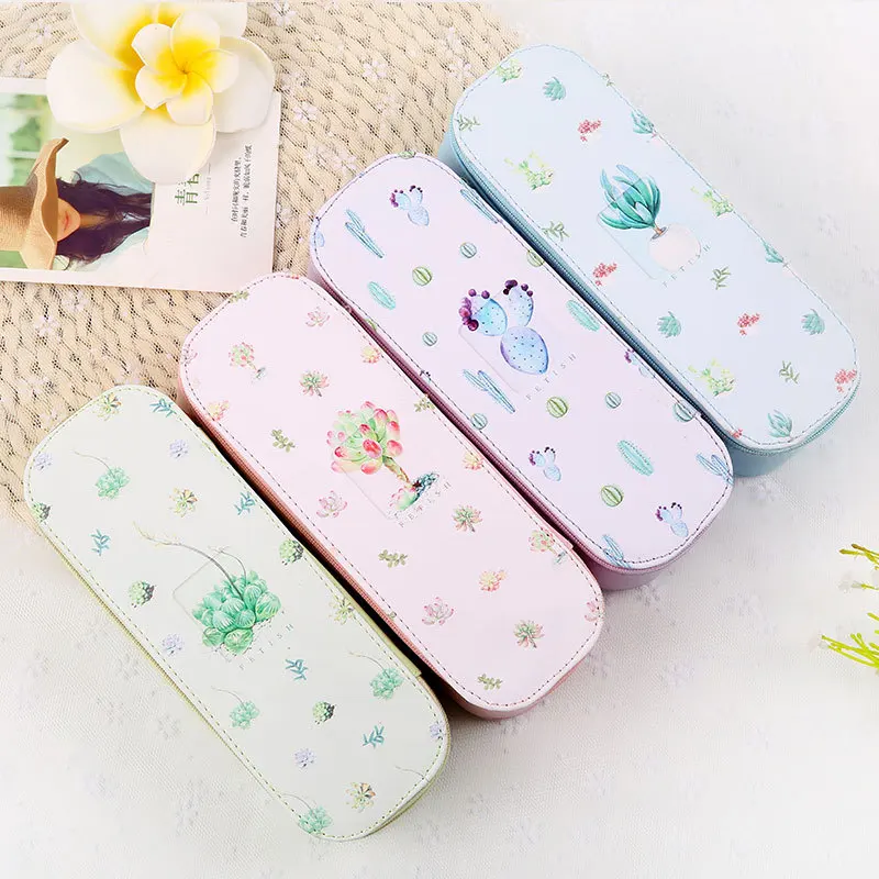 

Square Pencil Case BOY'S And GIRL'S Simple Stationery Bag Creative Succulent Students Large-Volume Lead Pencil Case Candy-Colore