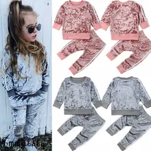 Goocheer/осенне-зимние Бархатные комплекты одежды для маленьких девочек Однотонная футболка с длинными рукавами Топы+ штаны комплекты одежды из 2 предметов От 1 до 5 лет