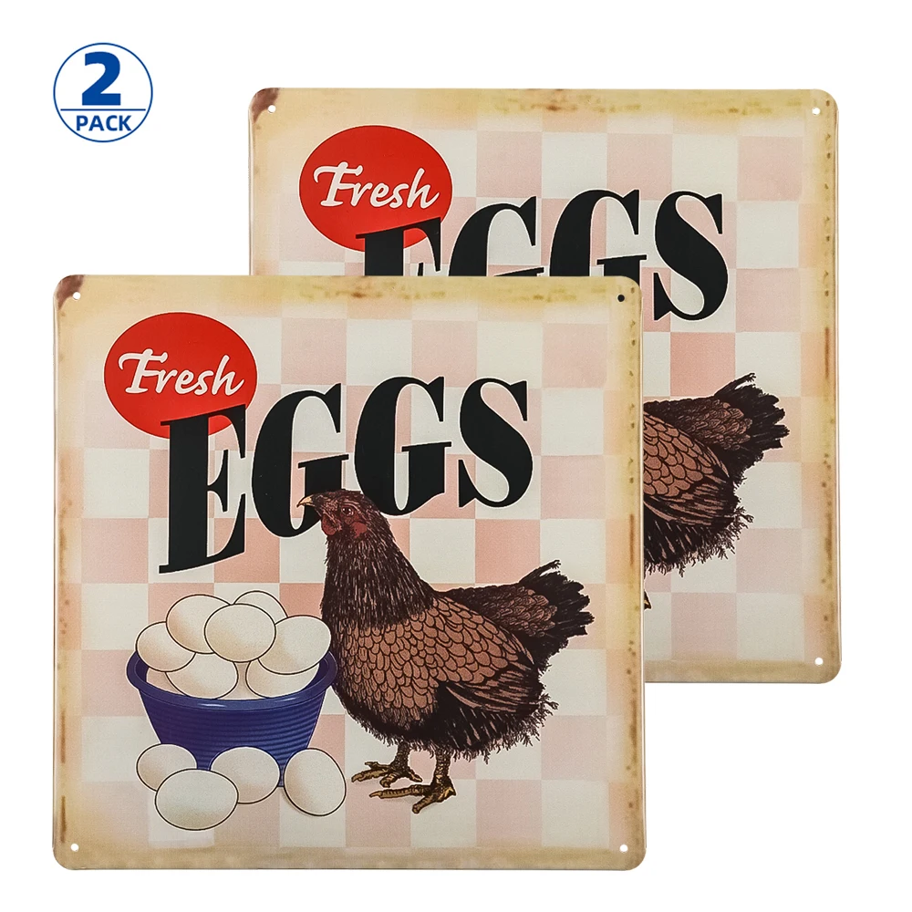 

DL-2 Pack Vintage Tin Sign Decor-Farm Fresh Eggs Chicken Wall Decor for Kitchen Home Garage Bar Pub Outdoor Retro Art Sign