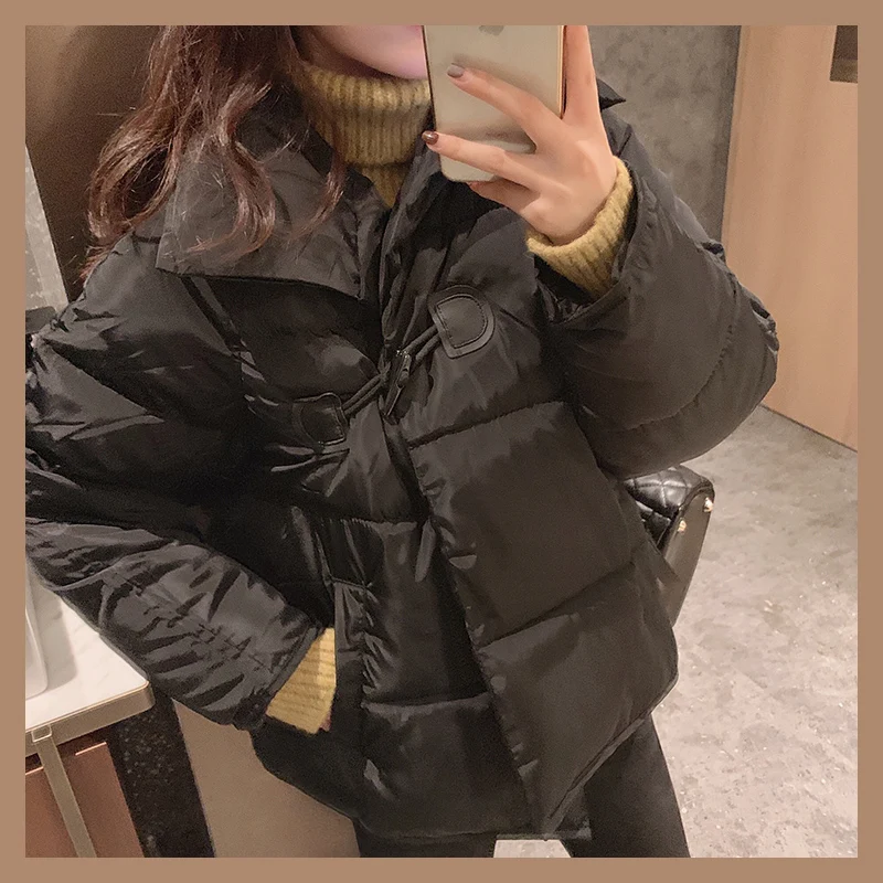 MISHOW осенне-зимняя куртка женская одежда пуховое хлопковое пальто Женская парка повседневные толстые куртки короткое свободное теплое пальто MX19D8225 - Цвет: black