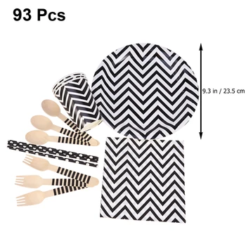 

93 Pcs Cutlery Set Black and White Wavy Stripes Themed Portable Party Favors Flatware Kit Tableware Set for Wedding Birthday