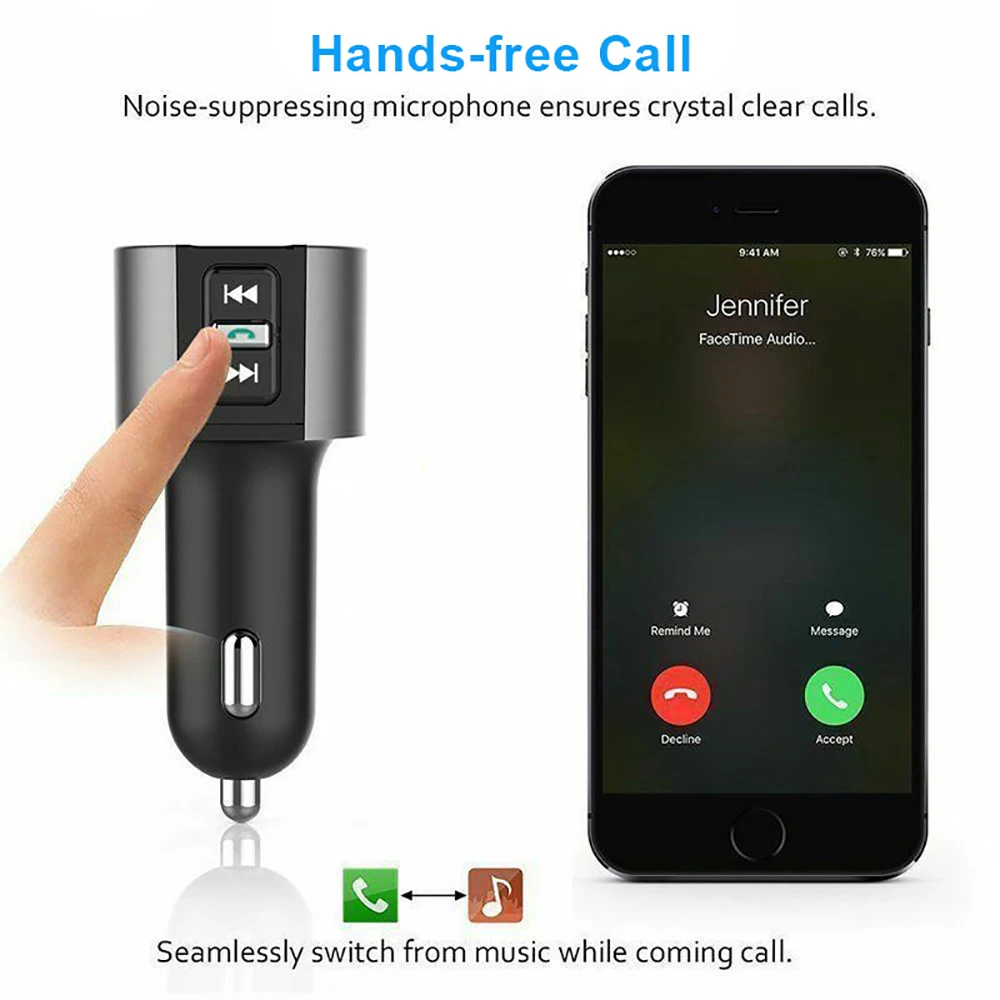 Victsing Bluetooth fm-передатчик беспроводной fm-радио адаптер MP3-плеер автомобильный комплект с громкой связью 5 В Двойное Зарядное устройство USB порты