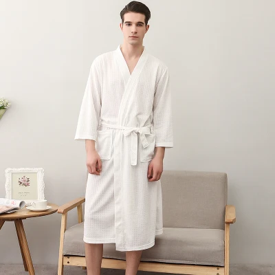 Loungewear Men Couple Lover Sleepwear Nightwear Kimono Robe Adult Unisex Bathrobe Bath Hotel Belt Resort Bathroom Spa Robe