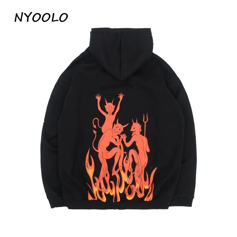 NYOOLO Harajuku street Ghost print плюс бархатные теплые толстовки осень зима свободные с капюшоном на молнии Толстовка женская мужская верхняя одежда