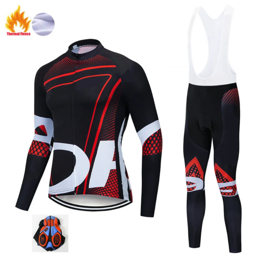 Fleece set Pro equipo Invierno Polar Ciclismo Джерси наборы hombres calentador bicicleta tela MTB Ropa Ciclismo Майо гелевая Подушка - Цвет: Fleece set