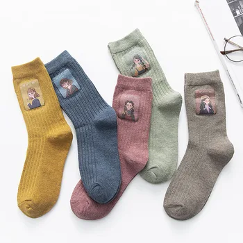 

Creative Animal Print Kawaii Women Socks Harajuku Cute Girl Design Funny Socks Abstract Oil Painting Korean College Art Sokken