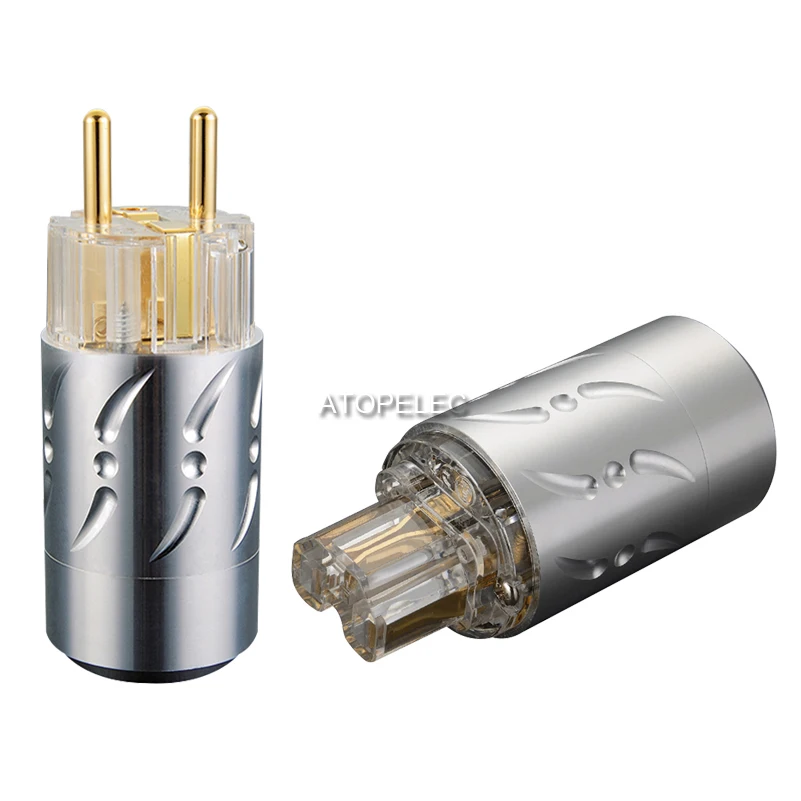 VIBORG Clear Aluminum Shell 3u" 24K Gold Plated 99.998% Pure Red Copper Schuko EU Male Plug/ IEC Female Power Connector HiFi 512 |