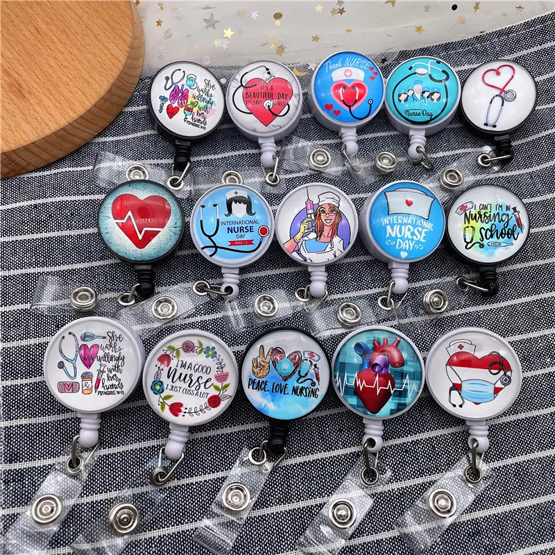 

10Pcs/Lot New Love Heart Retractable Doctor Nurse Badge Reel Stethoscope ID Badge Holder With 360 Rotating Alligator Clip