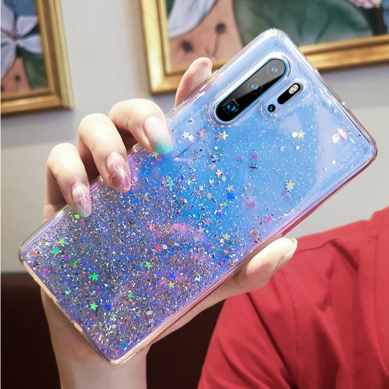 Bling Glitter Case for Huawei P20 Lite P30 pro Mate 20 Silicon Crystal Sequins Soft Cover Honor 8X Nova 5 Transparent Phone Case (18)