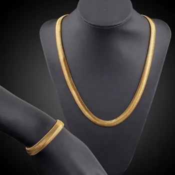 

16-30Inch Gold Snake Chain Bracelet Necklace Sets Hip Hop Long Bracelet Necklace Set For Man's Punk Jewelry 2Pcs/Set