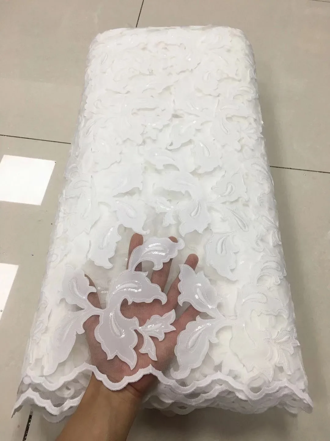 Hot Selling African Sequins Lace Fabrics 2020 High Quality French Fabric Nigerian Tulle For Wedding 5yard | Дом и сад