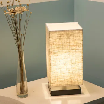 

Indoor Lighting Desk Lamp Creative Linen Cloth Lamp Shade Solid Wood Base Bedroom Table light XiaoFan table top lanterns