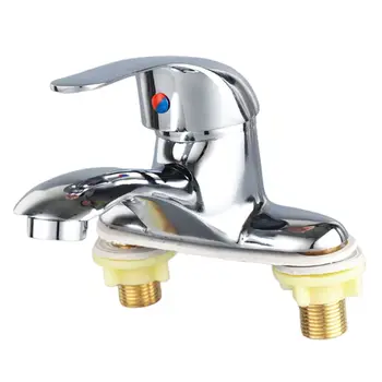 

Bathroom Sink Faucet Chrome and Spray Shower Head Deck Mounted Basin Mixer Taps