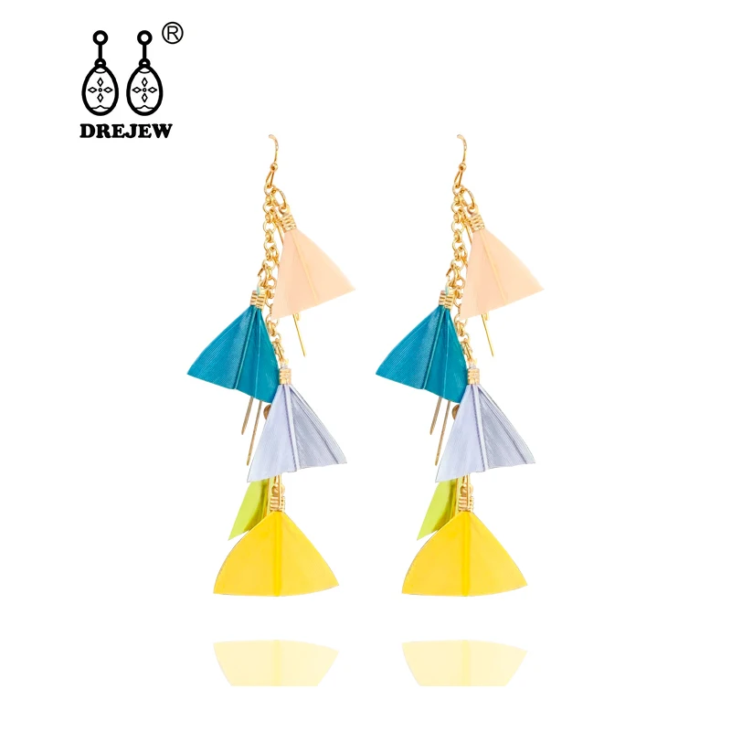 DREJEW Bohemian Triangle Feather Long Colorful Statement Earrings Christmas 925 Alloy Drop Sets for Women Jewelry 3100 | Украшения и