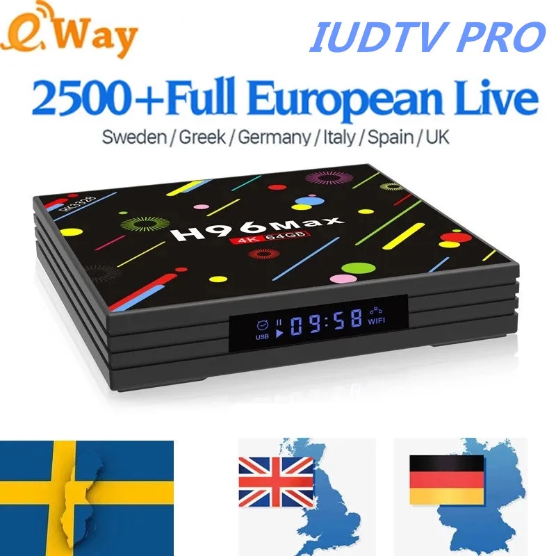 4 Гб 64 Гб RK3328 Швеция IP tv Box H96 MAX H2 5G Wifi OS 7,1 Android tv BOX 4K H.265 IP tv Smart tv Box с 2500+ европейские каналы