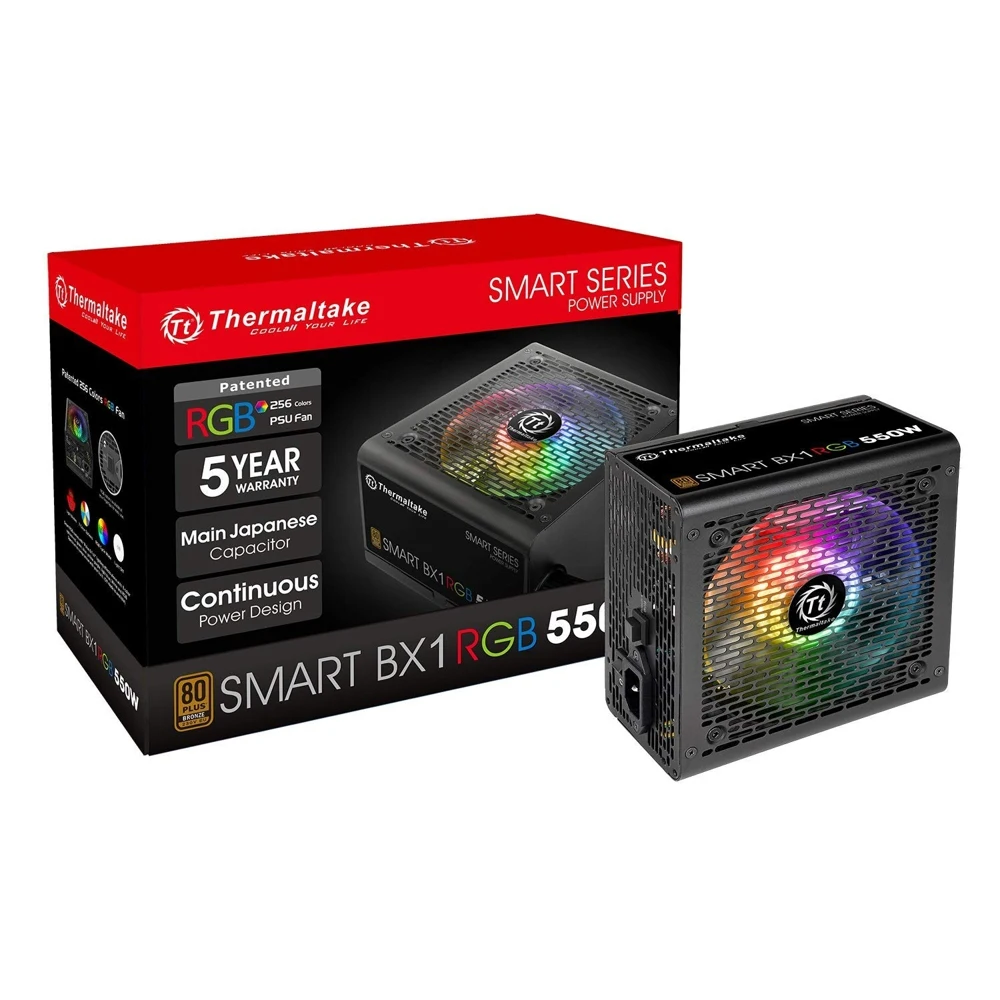 Блок питания Thermaltake ATX 550W Smart BX1 RGB 80+ bronze(24+4+4pin) APFC 120mm fan color LED 6xSA