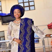 Нигерийский ASO OKE тюрбан с камнями высокого качества нигерийский головной галстук из бисера кружевной ткани 2 шт./лот