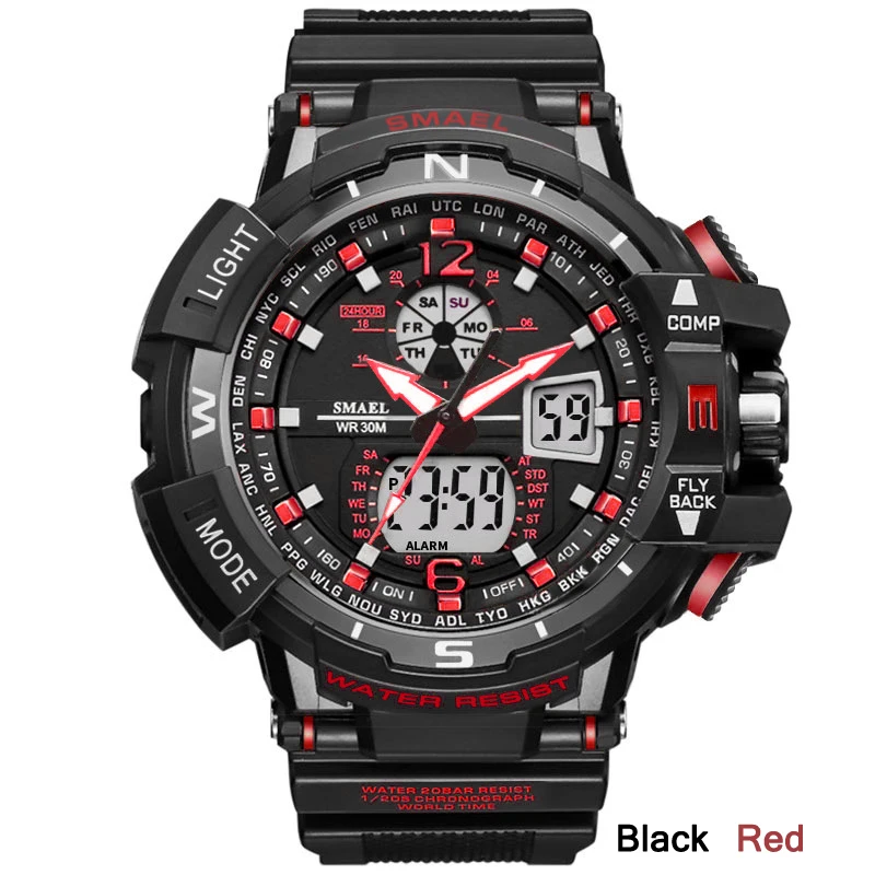 SMAEL, спортивные часы для мужчин,, часы для мужчин, светодиодный, цифровой, кварцевые, наручные часы, мужские, лучший бренд, Роскошные, цифровые часы, Relogio Masculino - Цвет: Black Red