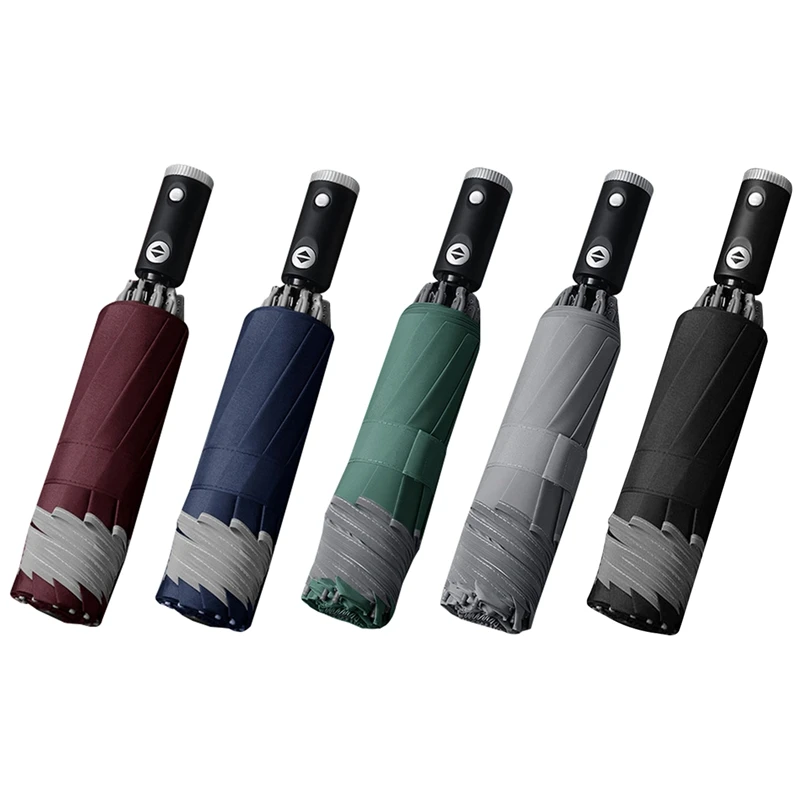 

Automatic Three-Fold Travel Windproof Umbrella for Home Outing 10-Rib Edging Reflective LED Business Umbrella