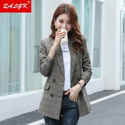 Blazer jaqueta feminina mid length xadrez terno feminino estilo britânico 2021 nova versão coreana outono senhoras casual all match roupas
