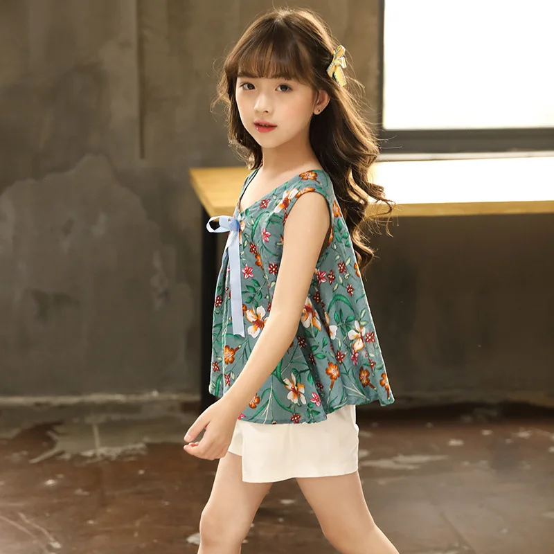 

Childrenswear 2019 Summer New Style Korean-style Set Korean-style New Style Middle And Large GIRL'S Vest Shorts Two-Piece Set