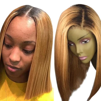 

Short Bob Ombre 4/27 Color 13*4 Lace Front Middle Ratio 150% Human Hair Wigs Brazilian Remy Hair Pre-Plucked Wigs For Women