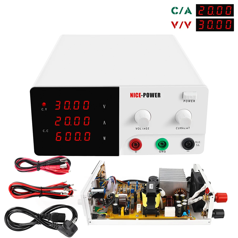 

NICE-POWER 30V 20A Regulated DC Power Supply Lab Switching Adjustable Power Source Digital Fonte De Bancada 220V 4-Digit