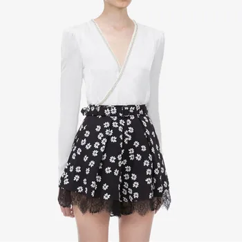 

White Women Blouses 2019 Fall Long Sleeve Chiffon Blouse V-neck Beading Women Tops and Blouses Solid Shirt Office Lady Shirt
