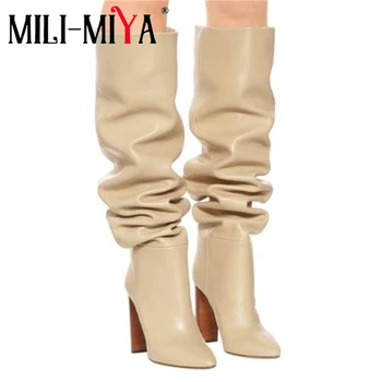 

MILI-MIYA New Arrival Sexy Women Over The Knee Boots Slip-On Microfiber Upper Material Pigskin Inside Plus Size 34-44 For Ladies