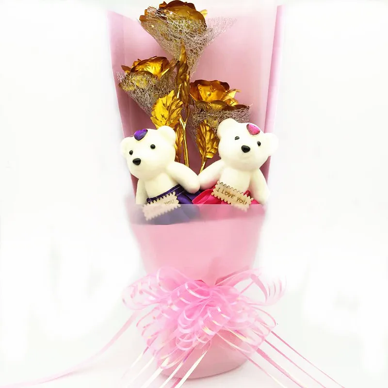 

24K Gold Foil Rose Bouquet Three I Love You Gift Box Lovers' Day Valentine's Day Gift to Send His Girlfriend Wife Gold