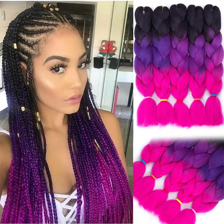 Gradually Changing Color Big Braid Multi Colored High Temperature