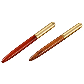 

2x Classic 0.5mm Wood Fountain Pen Copper Business Fine Nib Pen Office School Supplies Stationery Red & Orange Red