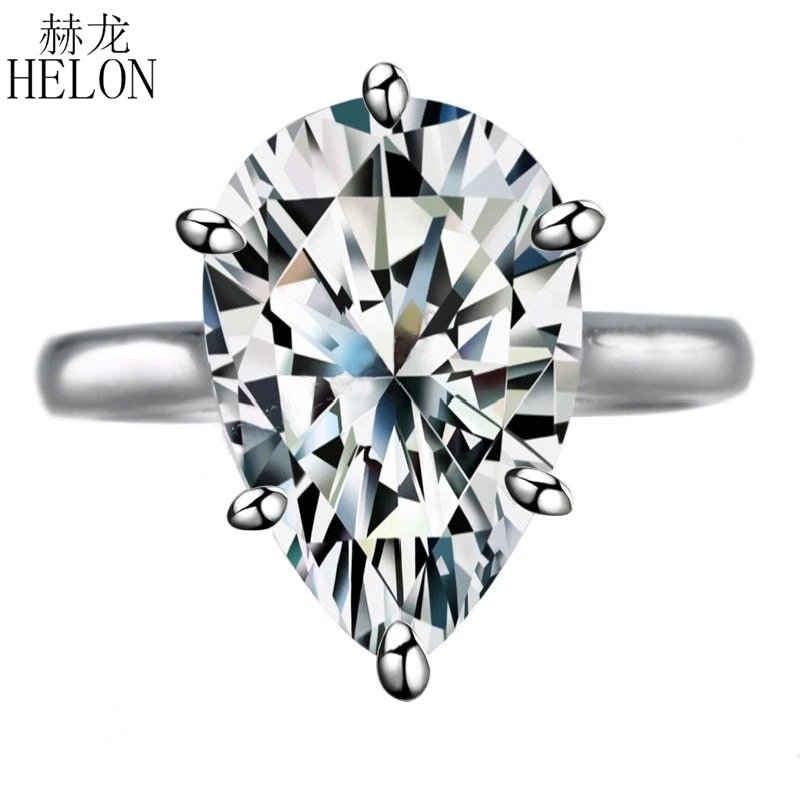 

HELON 925 Sterling Silver Flawless Pear 15x10mm AAA Graded Cubic Zirconia Engagement Wedding Ring Women Wedding Party Jewelry