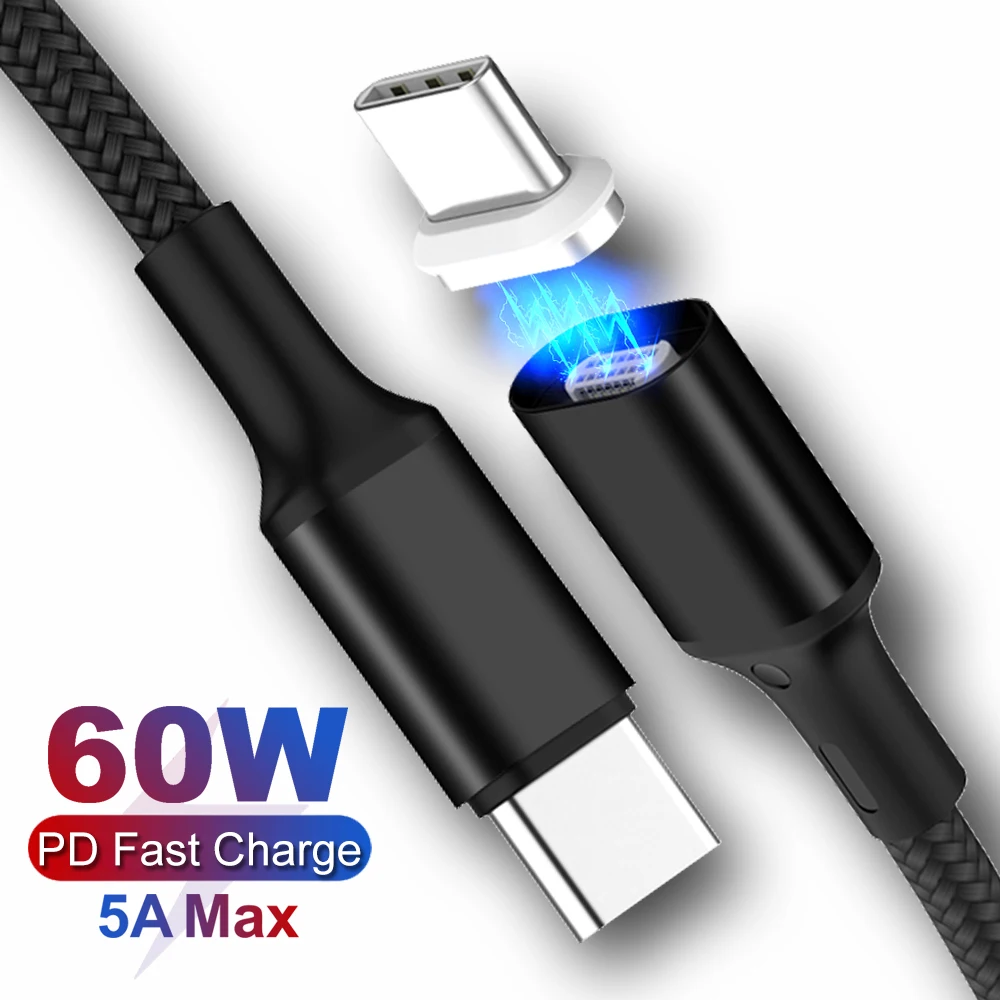

USB Type C to Type C Magnetic Cable for Samsung Galaxy S9 Plus Support PD 100W QC4.0 5A Quick Charge 3.0 Cable for Type-C Device
