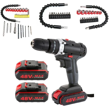 48VF Wireless Cordless Electric Drill Impact Drill Screwdriver Lithium Battery Cordless Drill Set with 11/20/32pcs Accessories 1