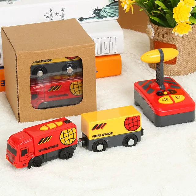 Remote Control RC Electric Small Train Toys Set Connected with Wooden Railway Track Interesting Present for ChildrenBlack