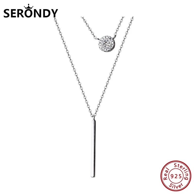 

SERONDY 925 Sterling Silver Strip Crystal Pendants Choker Female Necklace For Women's Accessories Fine Gift Jewelry 2020 XL10722